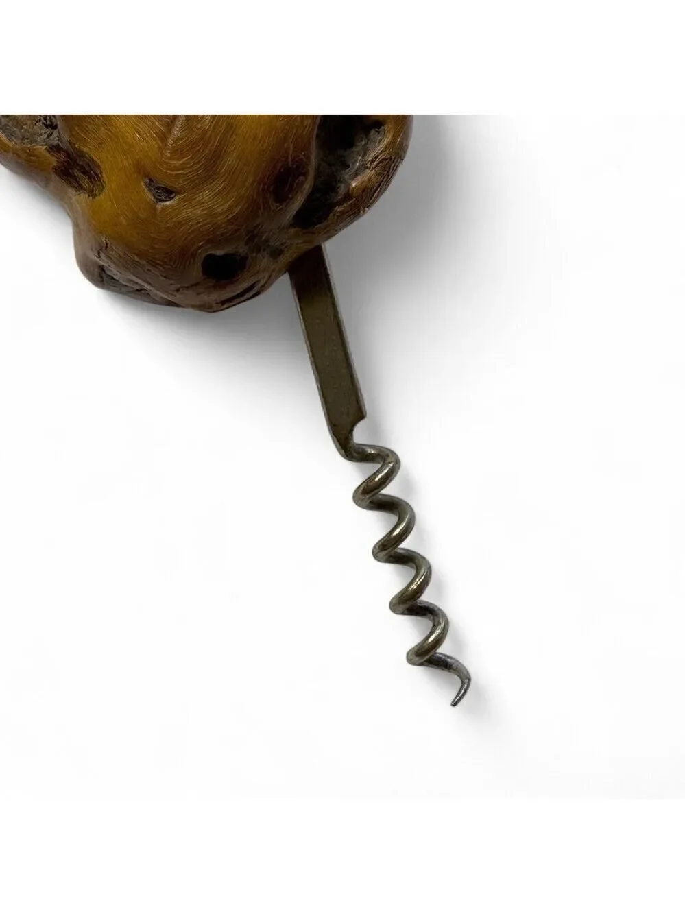 Vintage Corkscrew Natural Root Burl Wood Handle Barware